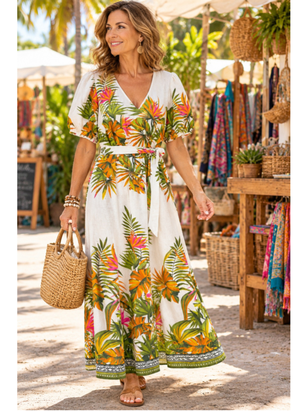 Women's I.N.C. International Concepts Maxi Dress XL White Green Floral